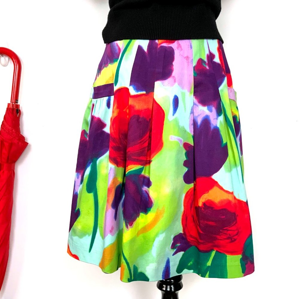 Boston Proper Floral Full Pleated Pockets Skirt Sz 4 - Picture 3 of 16